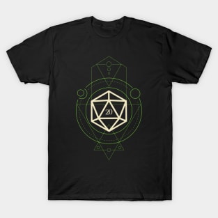 Green Geometric Polyhedral D20 Dice Set Minimalist Tabletop RPG T-Shirt